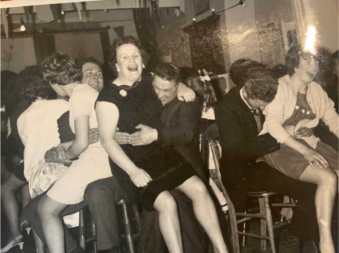 Scene from a dance at the village hall, probably 1960s